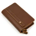 Vintage genuine crazy horse leather long wallet multi-card clutch bag with wrist strap - Style 9010 / Brown
