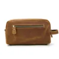 Leather toiletry bag for men vintage large capacity cosmetic organizer travel clutch details - 9533 - Crazy Horse Retro Brown