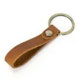 Vintage brown crazy horse leather keychain with bronze metal ring for keys daily use. - Style 0055 / Tan