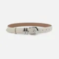 Stylish women's beige leather belt featuring a polished silver buckle and double loops. - 105cm / Beige