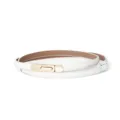 Women white skinny leather belt with gold metal lock buckle minimalist dress accessory. - White / 60-80cm