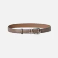 Brown Leather Belt with Silver Buckle and Double Loops for Women Casual Jeans Skirts - 105cm / Caramel color