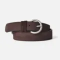 Women dark brown suede leather belt with round metal buckle stylish accessory for jeans dresses. - 105cm / Coffee