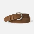 Women's brown suede pin buckle belt with retro round metal hardware for daily wear. - 105cm / Caramel color