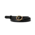 Women's black leather belt with irregular gold buckle, stylish retro accessory for jeans and dresses. - 105cm / Black