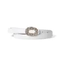 White leather belt for women featuring sparkling rhinestone oval buckle, chic jeans waist accessory. - 105cm / White