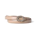 Nude leather belt for women with rhinestone oval buckle, elegant decorative waist sku - 105cm / Light Khaki