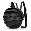 Black leather backpack with a unique beetle shell layered design, stylish and creative. - S / Black