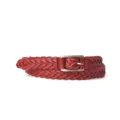 Women red braided leather belt retro thin holeless waist belt for dress and casual pants - Red