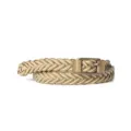 Woven vintage women belt slim hole-free casual dress belt with metal buckle tan. - Apricot
