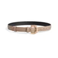 Women fashion khaki leather belt with unique gold metal buckle, elegant everyday accessory. - Light Khaki / 105cm