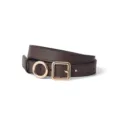 Women's dark brown leather belt rolled with gold round and square buckle main product view. - 100cm / Coffee