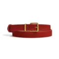 Red suede genuine leather women belt with vintage metal buckle for casual pants and denim skirts - Red