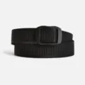 Black tactical nylon belt with smooth buckle, durable daily training and sports waist strap. - Black (Horizontal Grain) / 120cm
