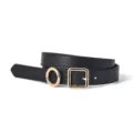 Elegant black leather belt for women featuring chic gold geometric buckles for versatile styling. - 100cm / Black