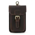 Genuine leather belt waist bag detail showing durable hardware hook and fine stitching craftsmanship. - 2087 - Dark Brown