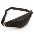 Detailed view of vintage genuine leather waist bag, crazy horse leather chest bag for men. - 1033 - Dark Brown Crazy Horse Leather