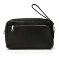 Sac à poignet en cuir noir véritable avec poche zippée et lanière. Vue détaillée. - 9458 - Noir