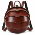 Brown leather beetle shape backpack, creative casual daypack for men and trendy daily wear. - Oil Skin Wine Red