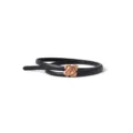 Elegant black thin leather dress belt featuring a rose gold camellia flower buckle for women - Black / 105cm
