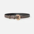 Women brown leather belt with stylish metal pin buckle for casual jeans and sweaters variant - Khaki / 105cm