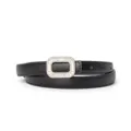 Stylish black leather belt for women with sparkly rhinestone buckle, ideal for jeans and dresses. - 105cm / Black