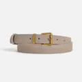 Suede leather belt for women, casual style variant in light grey with gold buckle. - Beige