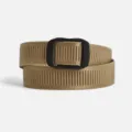 Men tactical nylon belt with smooth buckle, durable military training strap for daily wear khaki - Khaki (Horizontal Grain) / 120cm