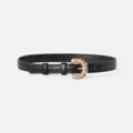 Black leather belt with unique gold buckle, fashion women accessory for casual wear and jeans. - Black / 105cm
