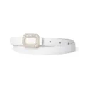 Elegant women's white leather belt featuring a dazzling rhinestone rectangular gold buckle. - 105cm / White