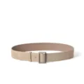 Minimalist beige suede women waist belt with rectangular alloy buckle for coat dress daily use. - Apricot