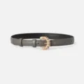 Stylish women's leather belt with unique gold metal pin buckle for casual pants and jeans. - Dark Gray / 105cm