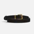 Black suede genuine leather women belt with gold buckle for jeans and casual pants. - Black