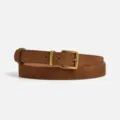 Brown Suede Leather Belt for Women - Classic Casual Metal Buckle Pants Accessories - Caramel color