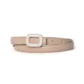 Elegant rhinestone buckle leather belt for women, slim beige design for dresses and jeans. - 105cm / Light Khaki