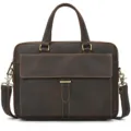 Vintage leather laptop briefcase for men, 15 inch business shoulder bag, casual work messenger. - 9217 / Dark Brown