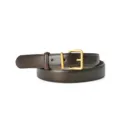 Women's dark brown leather belt with gold pin buckle, retro casual style for trousers. - 105cm / Coffee