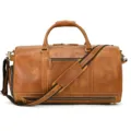 Vintage crazy horse leather travel duffel bag with shoe compartment and pocket. - Brown