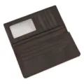 Detailed view of the interior layout of the vintage genuine leather long men's wallet. - Style 8030 / Dark Brown