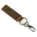 Vintage crazy horse lederen sleutelhanger met bronzen metalen ring en karabijnhaak. - 1350 Stijl / Bruin