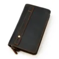 Vintage genuine leather long wallet for men, multifunctional clutch bag with card slots. - Style 9010 / Dark Brown