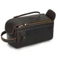 Vintage genuine leather toiletry bag for men and women, retro cosmetic wash organizer. - Dark Brown