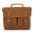 Vintage brown leather briefcase for men, crazy horse messenger and laptop shoulder bag. - Tan