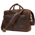 Vintage leather briefcase for men, professional business laptop bag with shoulder strap. - L / Red Brown