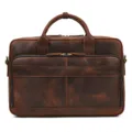 Detail view of men's vintage genuine leather briefcase business laptop bag with dual handles. - S / Red Brown
