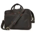 Close-up detail of genuine leather briefcase, premium retro dark brown texture with metal zippers. - L / Dark Brown