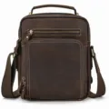 Vintage Brown Leather Men Messenger Bag Casual Crossbody Shoulder Bag Multi Pocket - 9501 - Crazy Horse Dark Brown