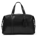 Black genuine leather travel duffel bag large capacity sports gym luggage handbag - Black