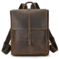 Vintage crazy horse leather men backpack retro casual travel daypack for 14 inch laptop bag - Style 3260 / Coffee