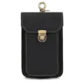 Black genuine leather phone waist pouch with belt loop and metal hook for daily use. - 2088 - Black